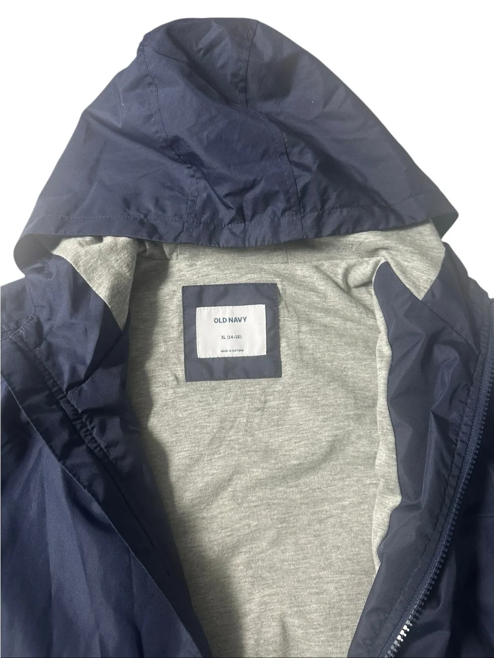 Old Navy Navy Hooded Windbreaker Jacket with Gray Lining
